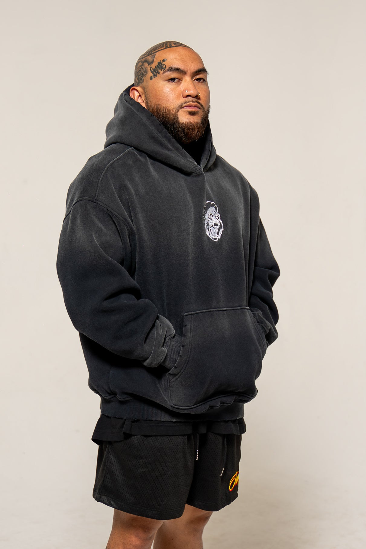 Gorilla Head Vintage Hoodie Washed Black