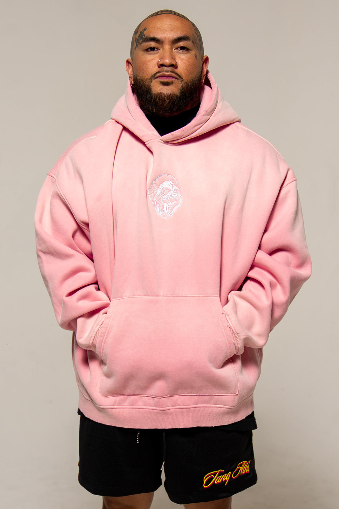 Gorilla Head Vintage Hoodie Washed Pink