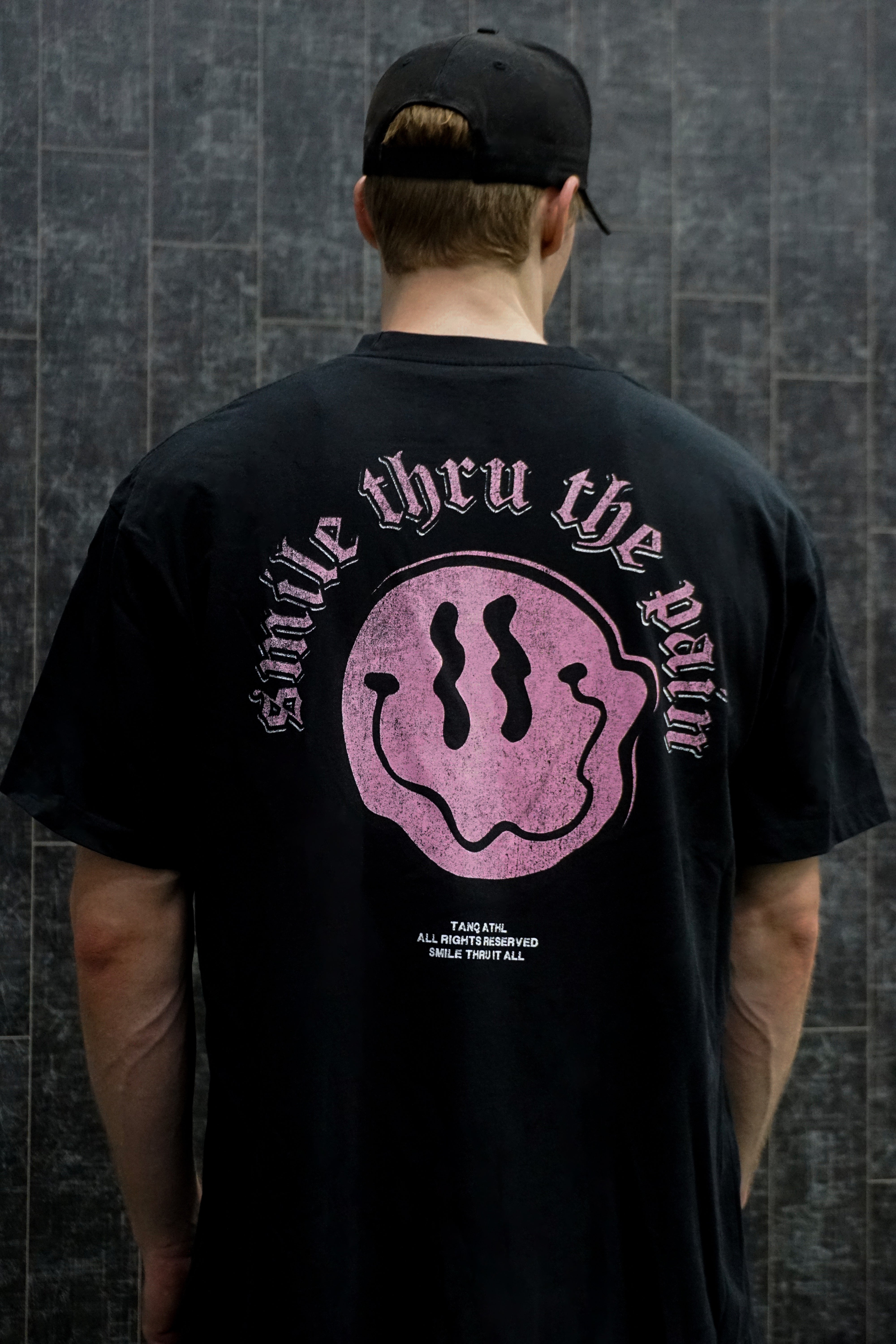 Smile Thru The Pain Tee - Black/Pink