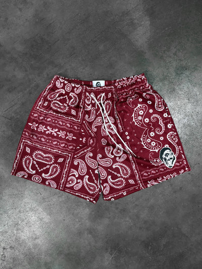 Bandana Mesh Shorts Maroon