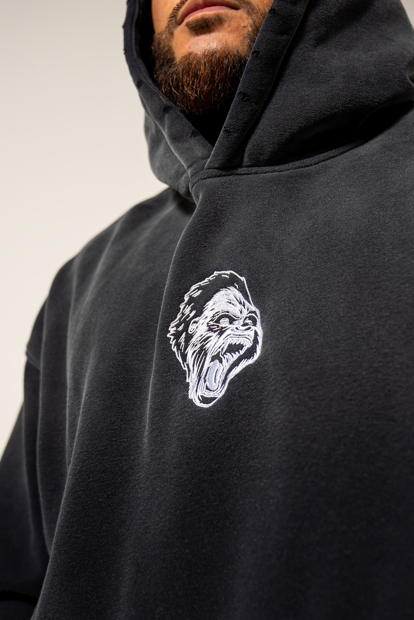 Gorilla Head Vintage Hoodie Washed Black