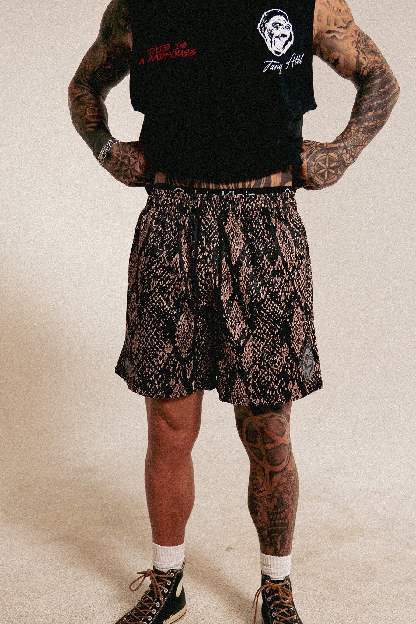 Snake Mesh Shorts Brown