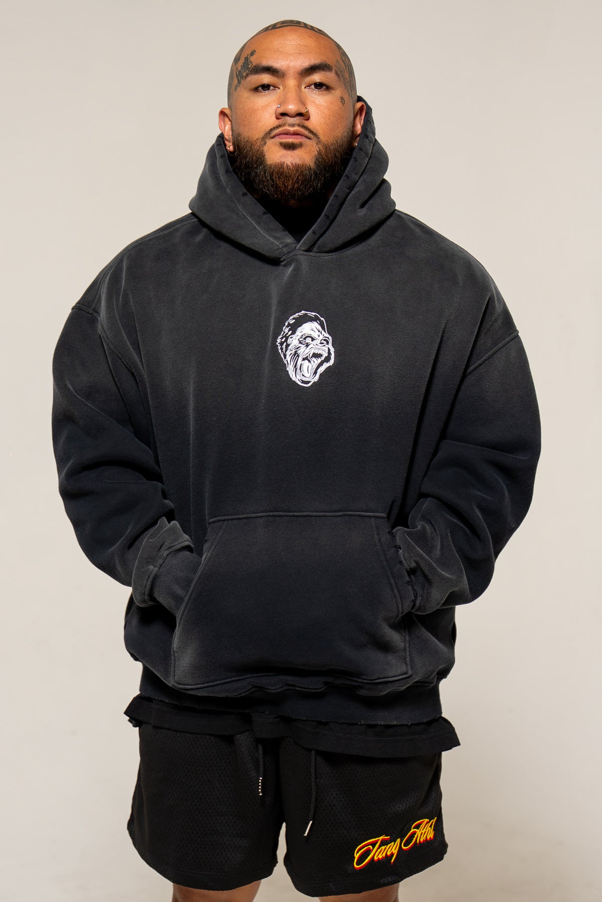 Gorilla Head Vintage Hoodie Washed Black