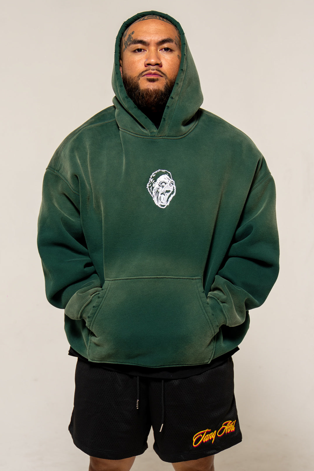 Gorilla Head Vintage Hoodie Washed Green