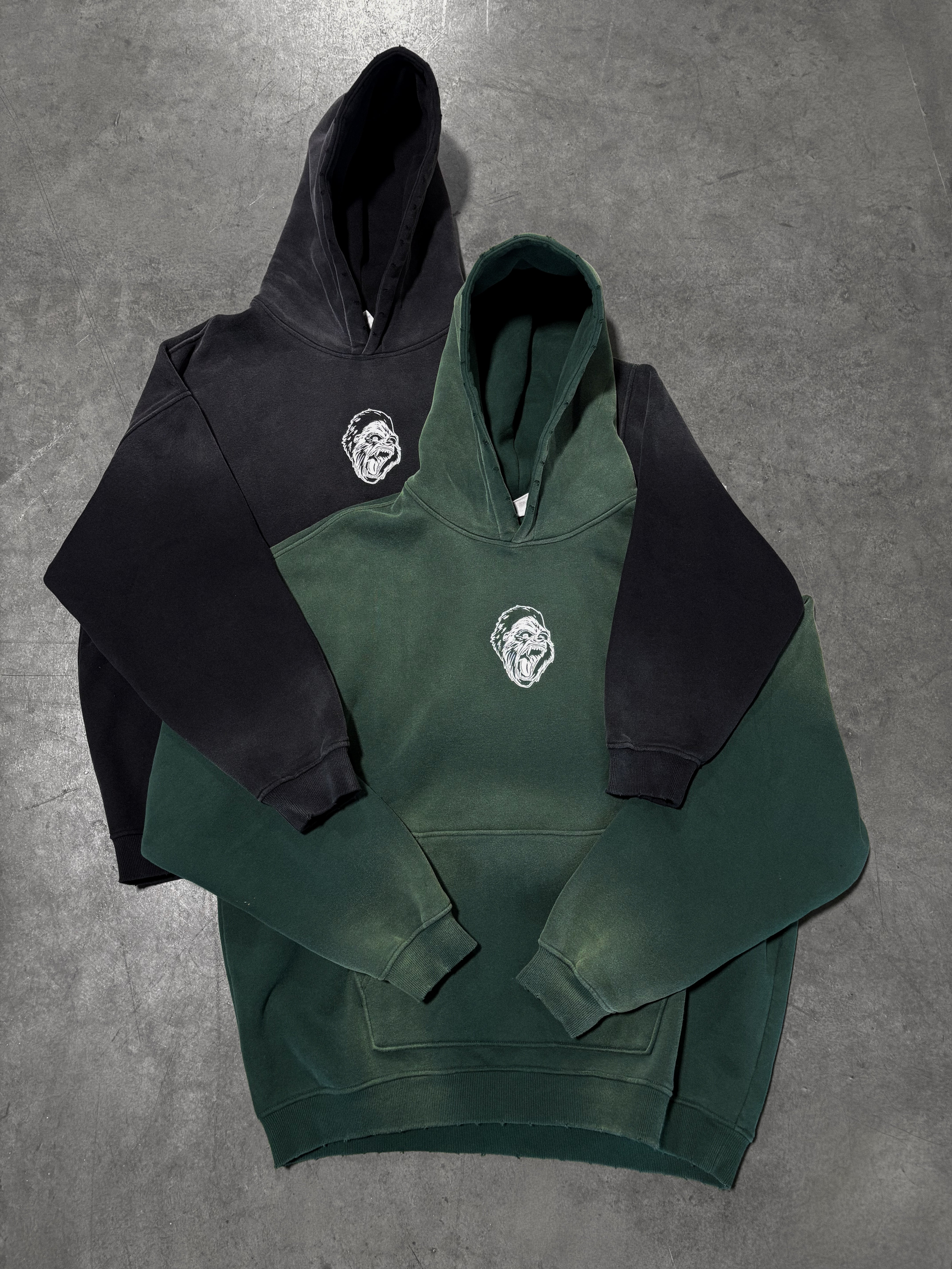 Gorilla Head Vintage Hoodie Washed Green
