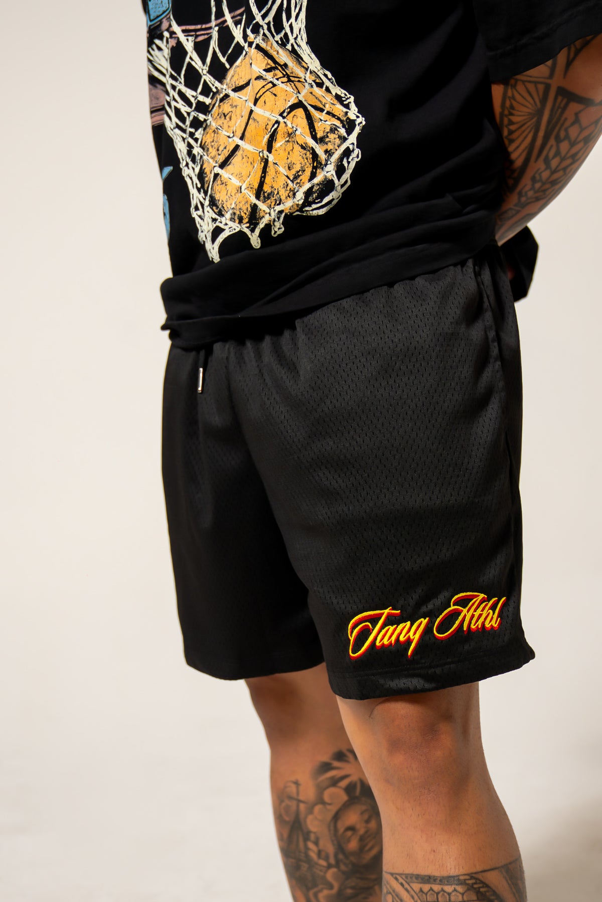 TANQ Embroidered Mesh Shorts Black